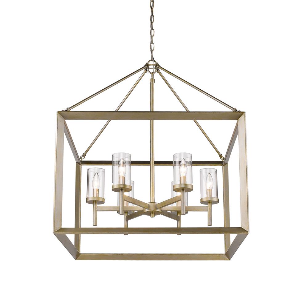 Golden Lighting 2073-6 WG-CLR Smyth WG 6 Light Chandelier in the White Gold finish with Clear Glass